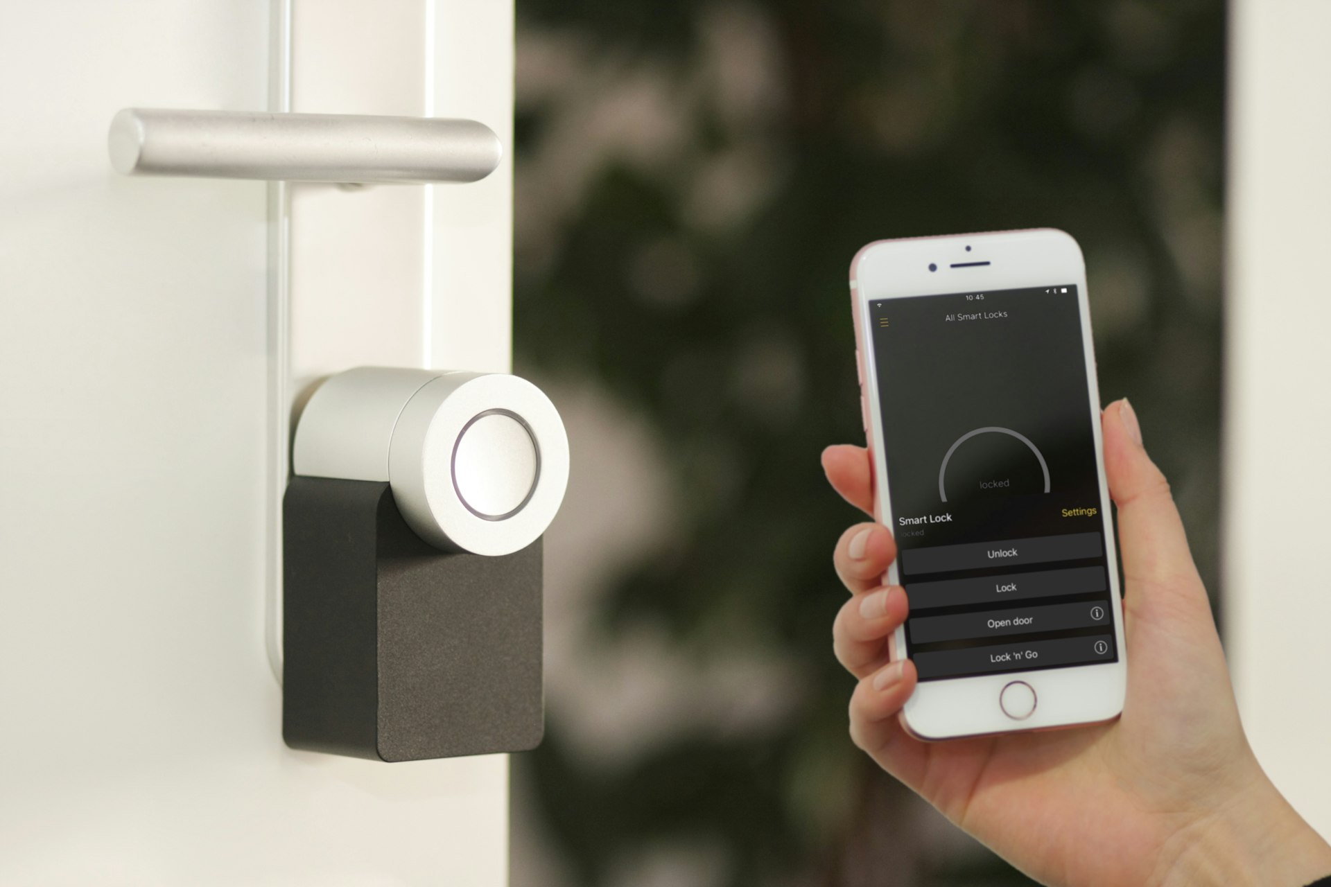 Smartphone access-control app unlocking an electronic door lock
